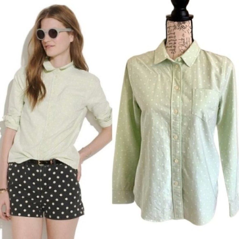 Madewell Button Down Shirt Womens Small Green Polka dot Office Preppy